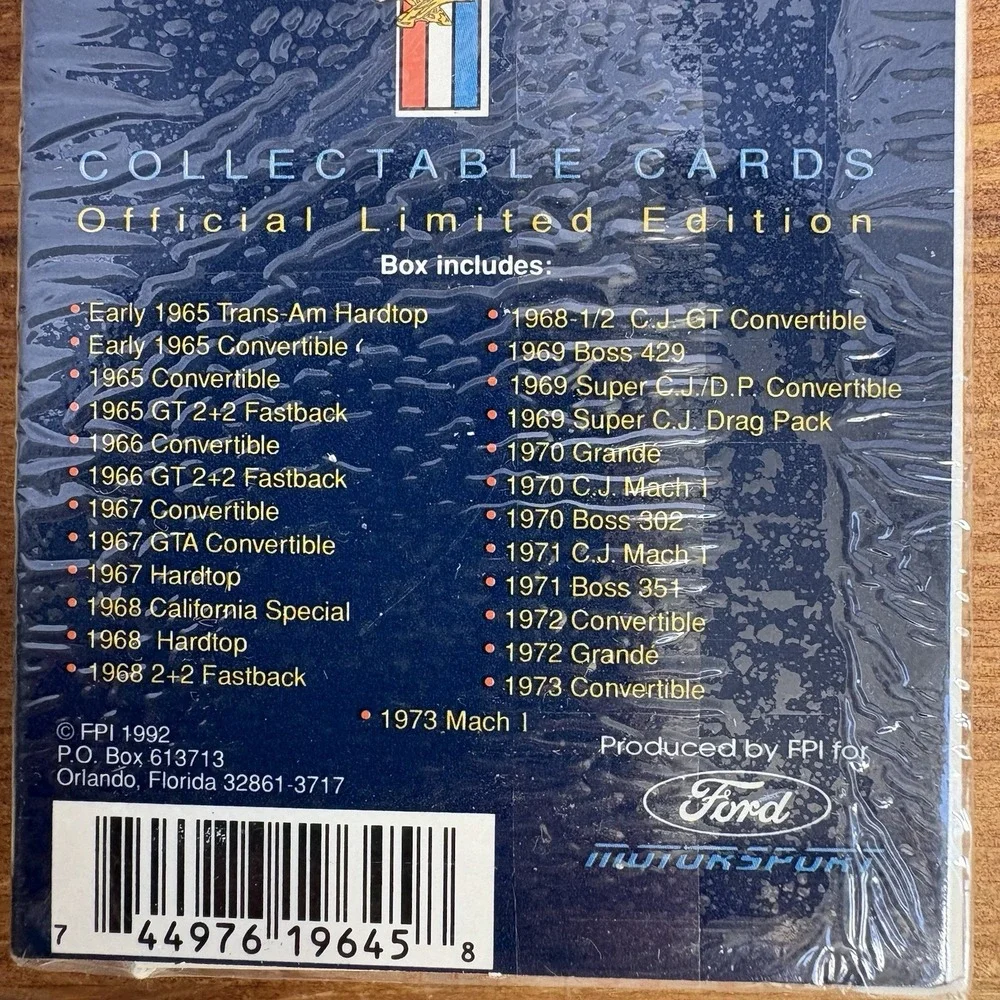 1992 Ford Mustang Collectable Cards Official Limited Edition - 2 Packs